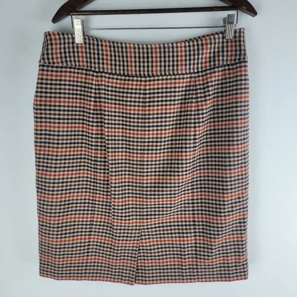 Etcetera Plaid Pencil Skirt Buttons Lined Pockets Multi Color Size 14